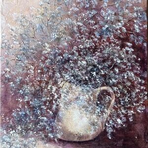 Hand painted Watercolor & Acrylic On Canvas Vintage Wall Art Babysbreath  Brown